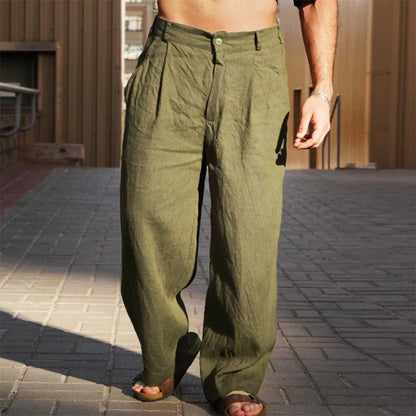 Da Uomo Pantaloni Casual a Gamba Larga con Pieghe Frontali