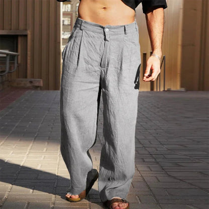 Da Uomo Pantaloni Casual a Gamba Larga con Pieghe Frontali