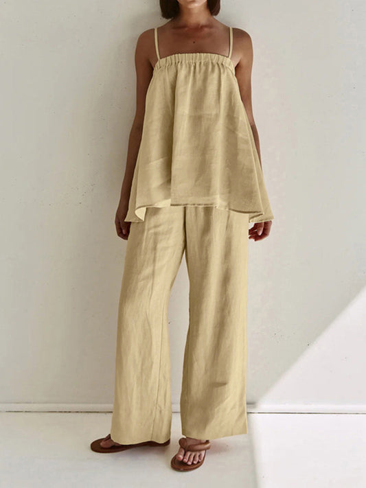 Da Donna Completo Canotta Arricciata con Pantaloni Ampi