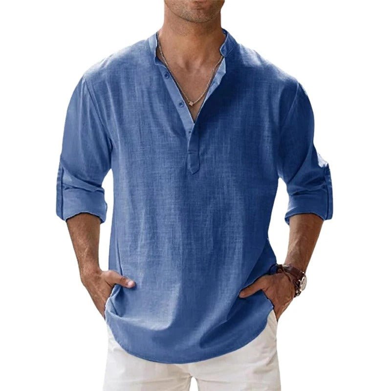 Da Uomo Camicia in Cotone e Lino Leggera Traspirante