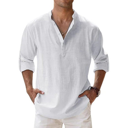 Da Uomo Camicia in Cotone e Lino Leggera Traspirante