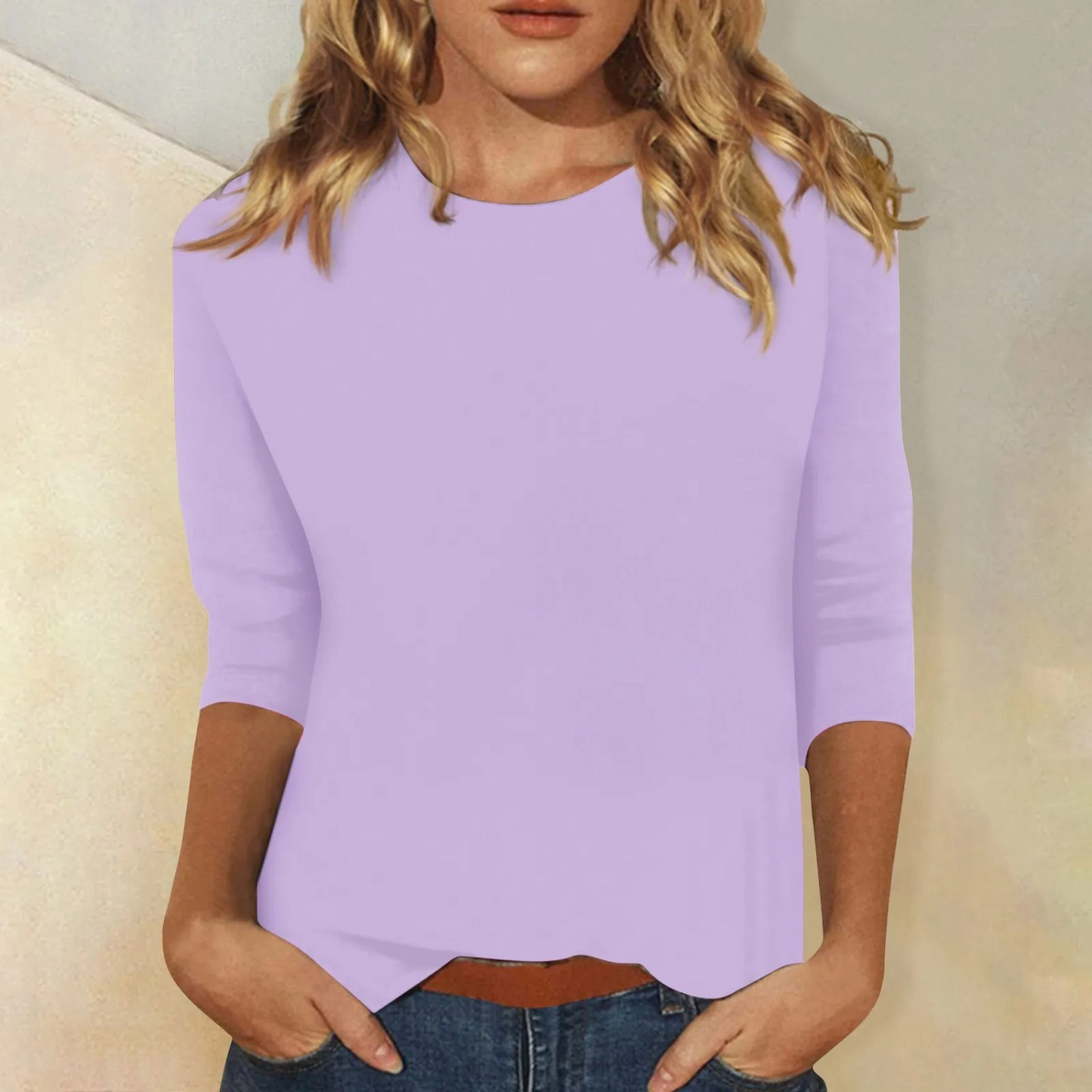 Da Donna Blusa Morbida a Maniche Tre Quarti con Scollo Tondo