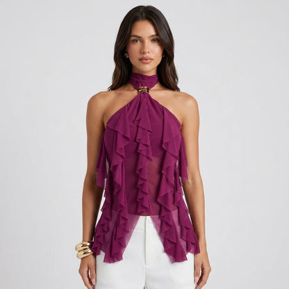 Da Donna Top Halter Chiffon Balze Eleganza Evening