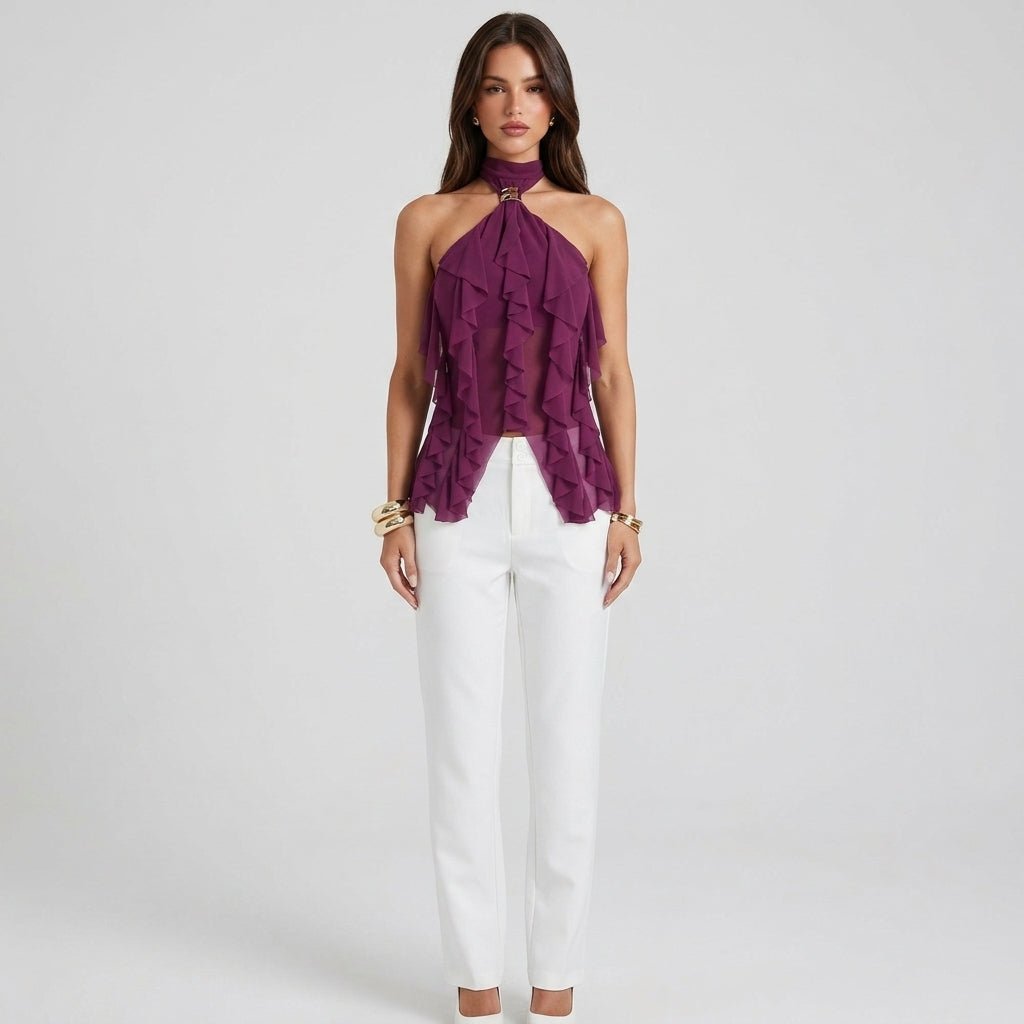 Da Donna Top Halter Chiffon Balze Eleganza Evening