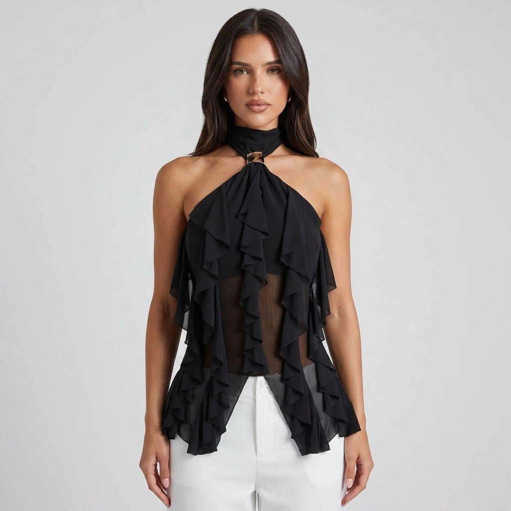 Da Donna Top Halter Chiffon Balze Eleganza Evening