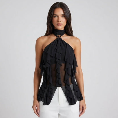 Da Donna Top Halter Chiffon Balze Eleganza Evening