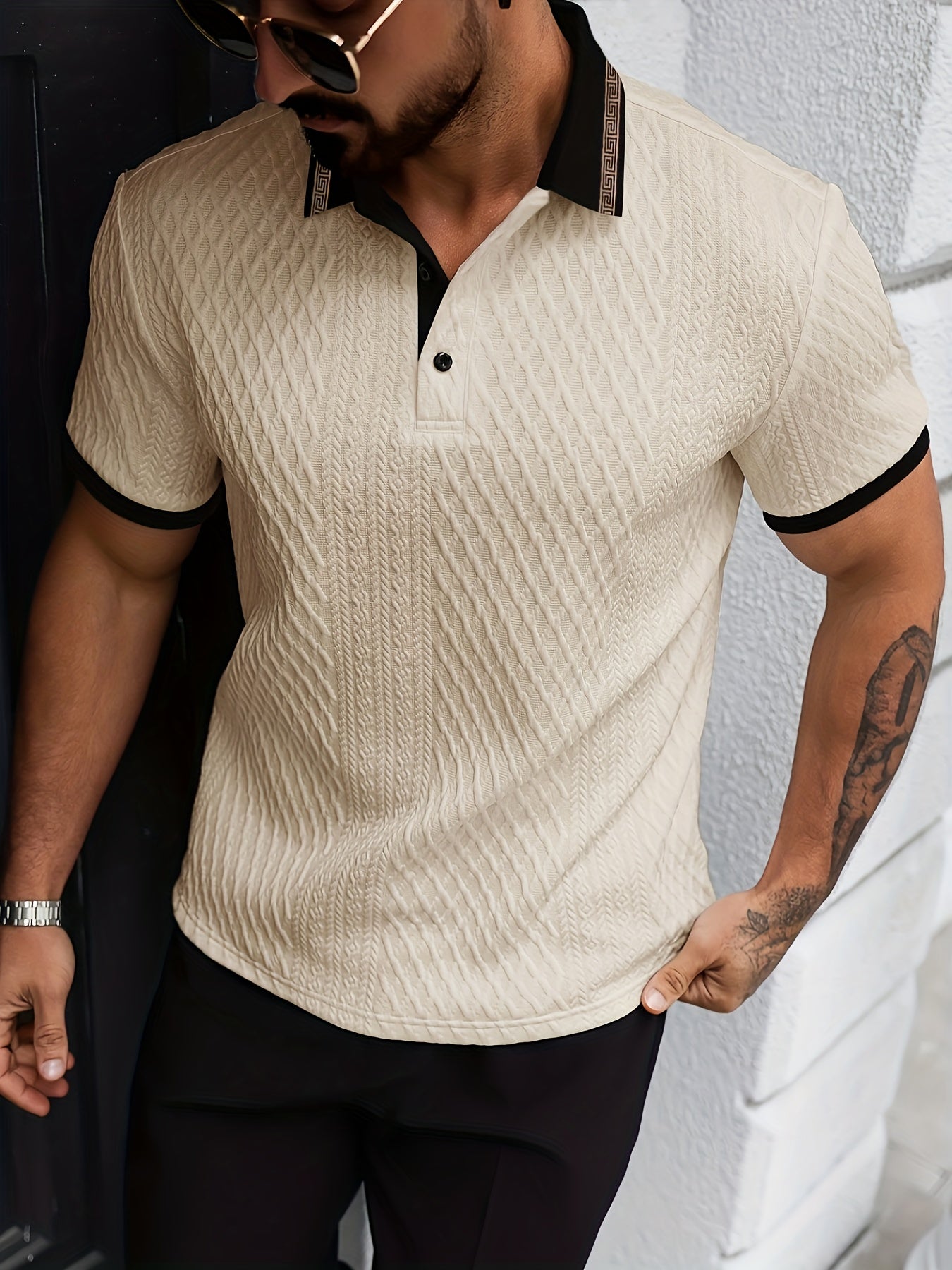 Da Uomo Polo Testurizzata Slim Fit Eleganza Smart Casual Estiva