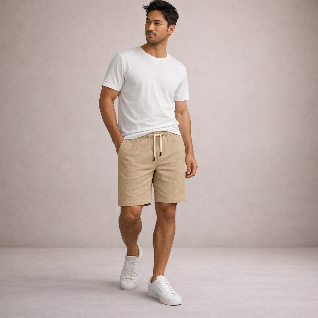 Da Uomo Bermuda Lino Coulisse Vestibilità Relax Moderna