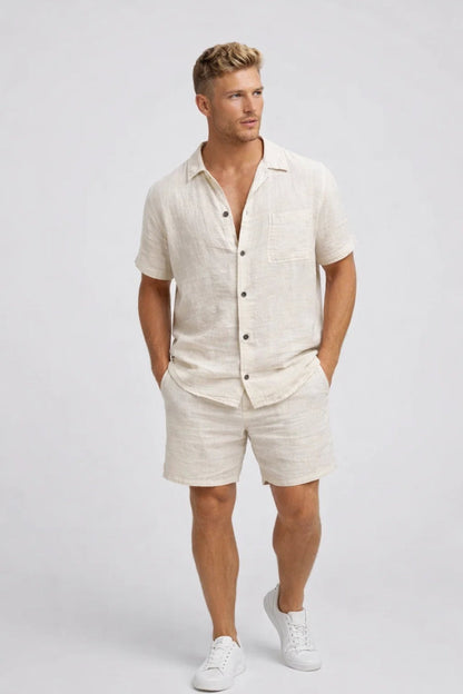 Da Uomo Completo Lino Camicia Shorts Relax Moderno
