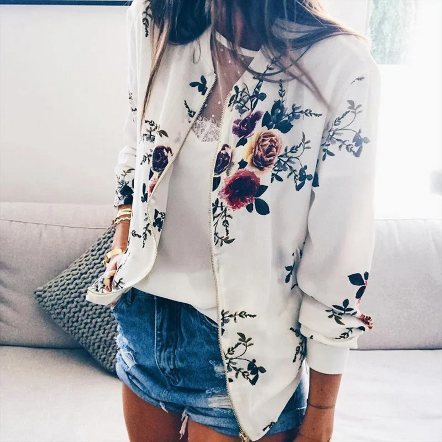 Da Donna Giacca Zip Motivo Stampato Casual Moderna