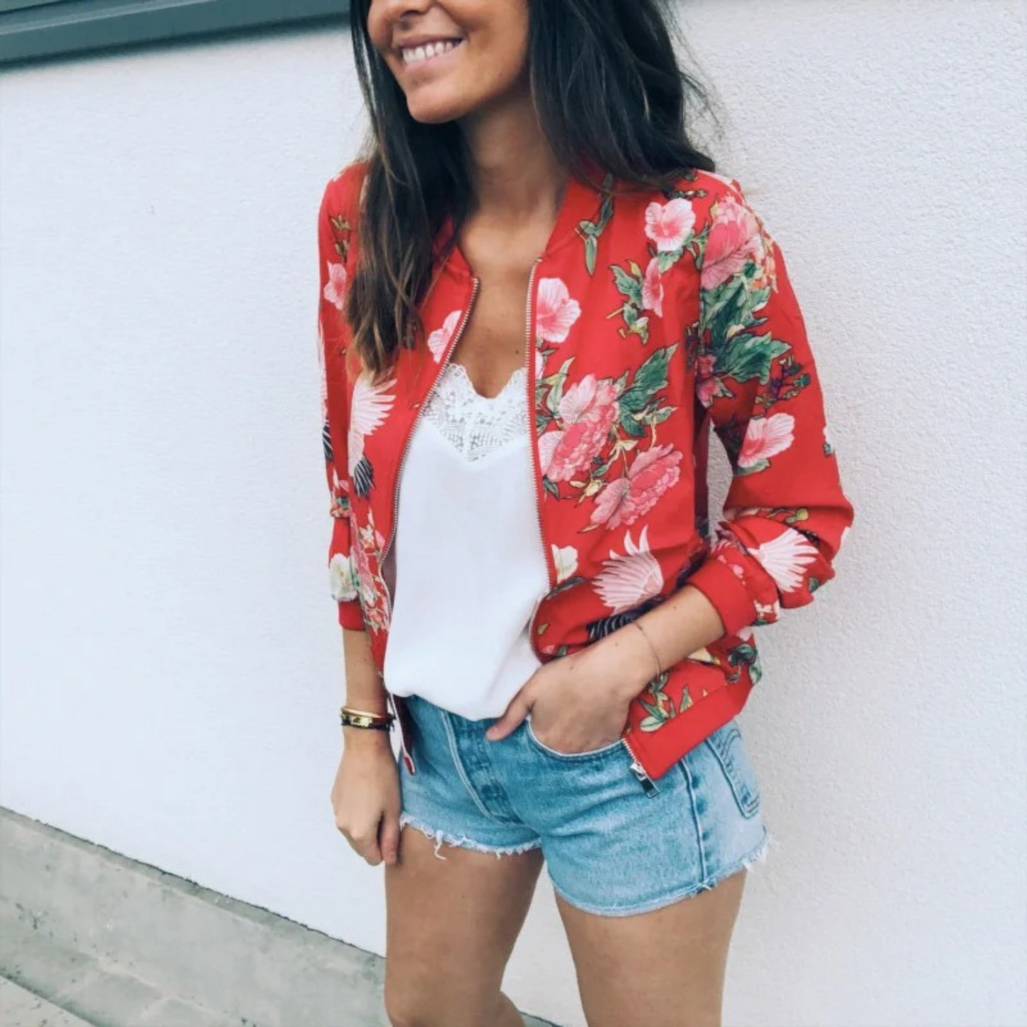 Da Donna Giacca Zip Motivo Stampato Casual Moderna