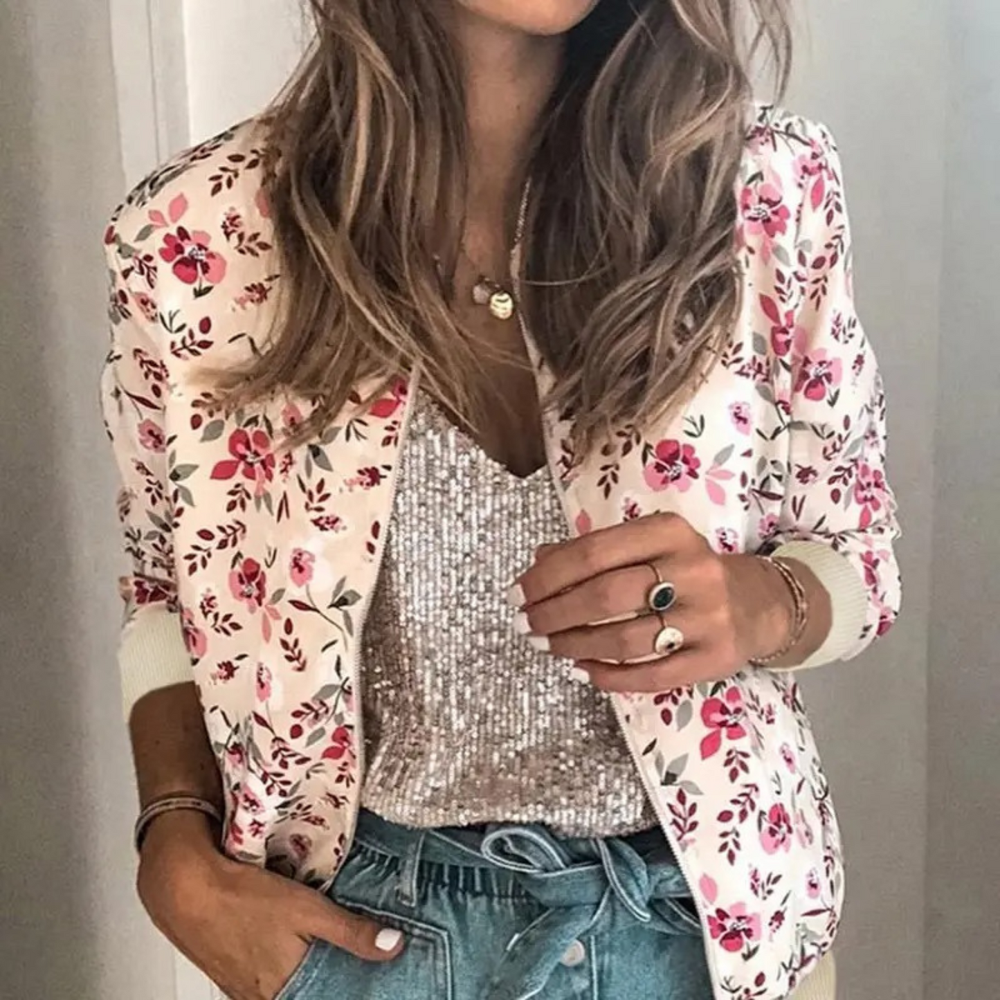 Da Donna Giacca Zip Motivo Stampato Casual Moderna