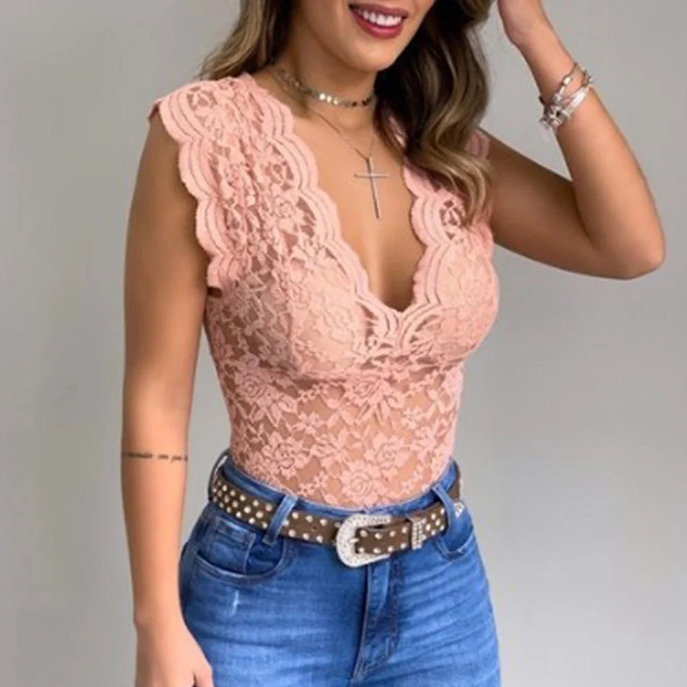 Da Donna Body Pizzo Scollo Profondo Slim Eleganza Chic