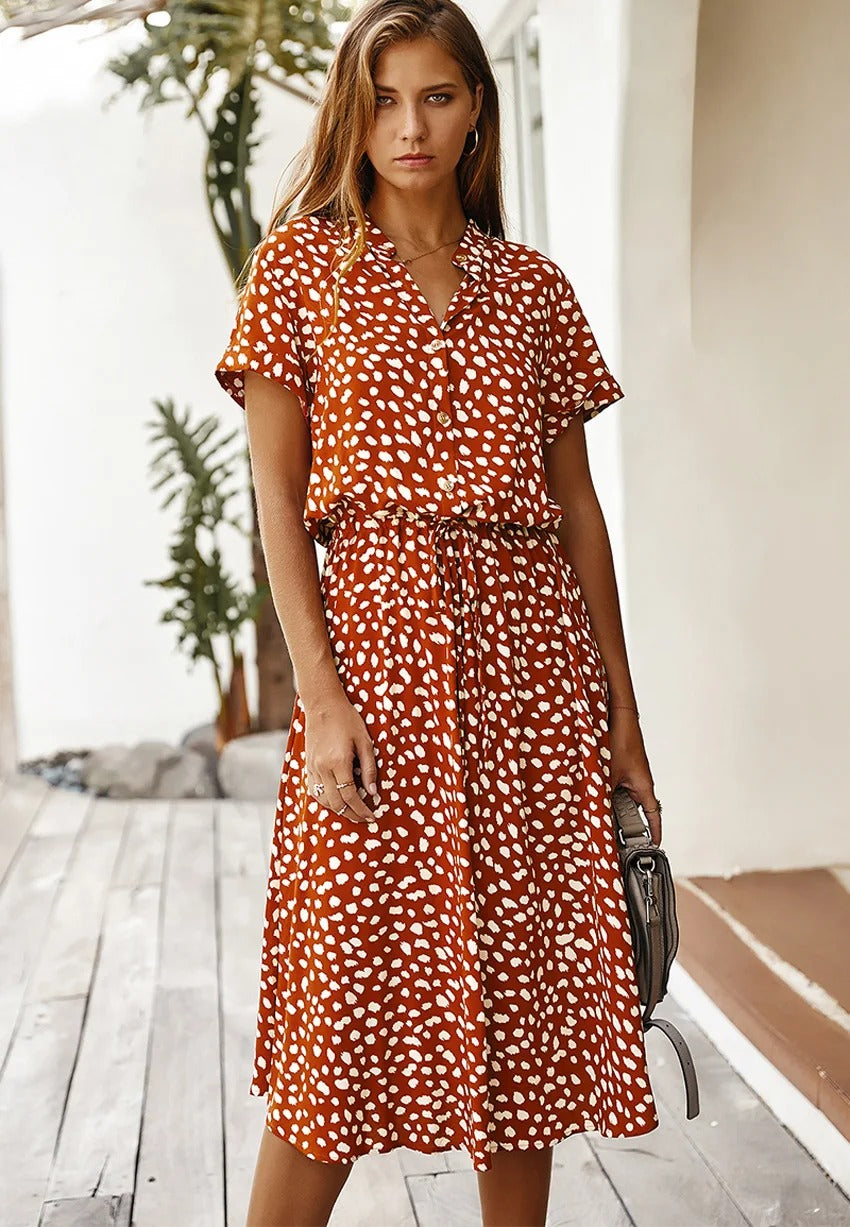Da Donna Abito Midi Stampato Cintura Regolabile Casual Moderna