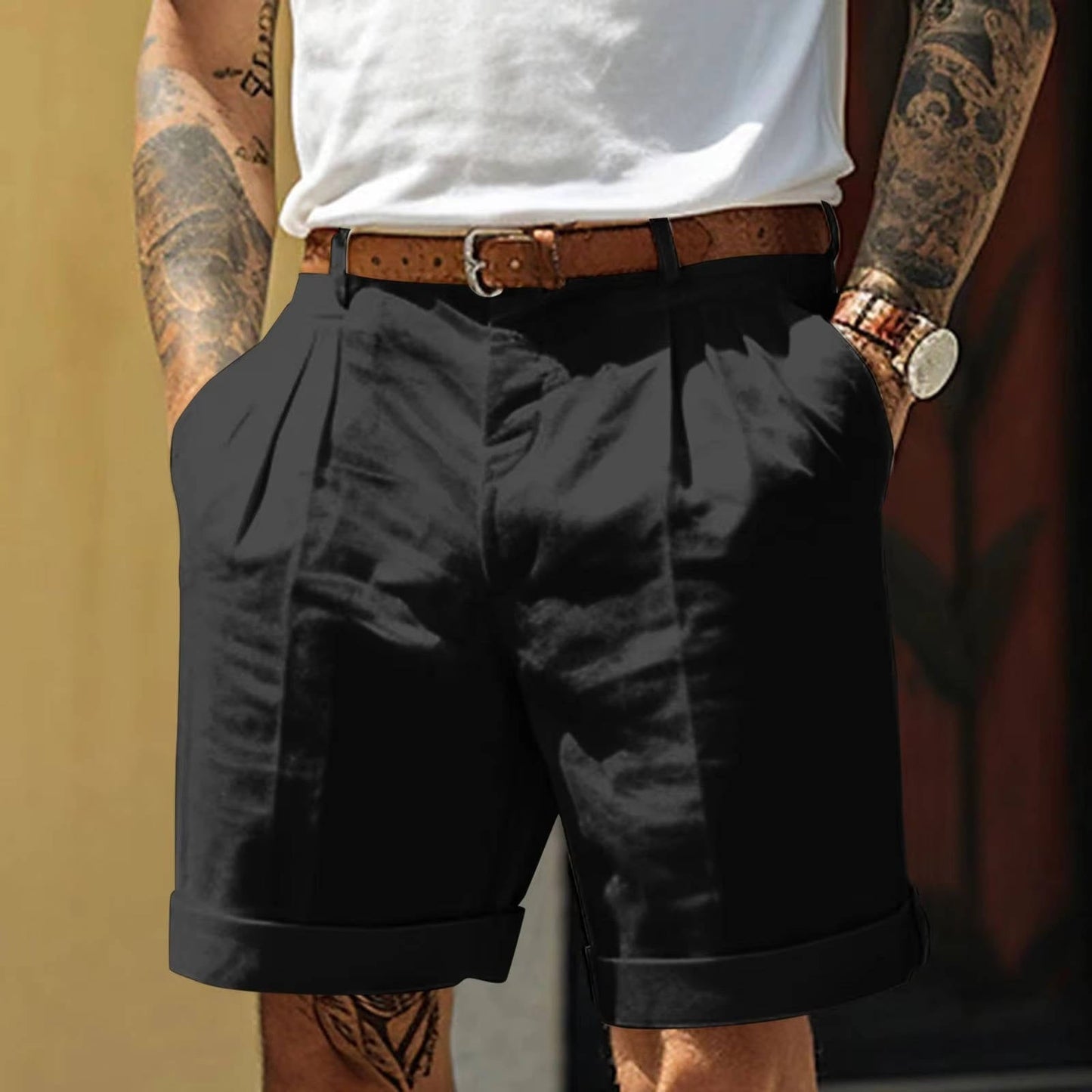 Da Uomo Bermuda Pinces Risvolto Sartoriale Eleganza Moderna