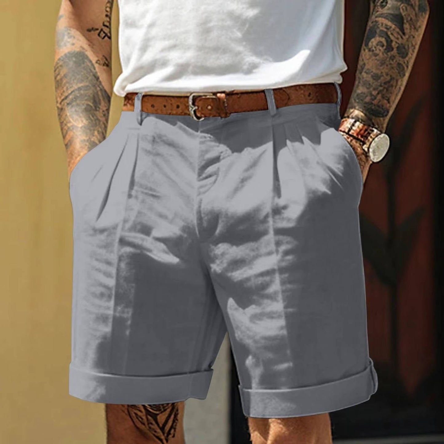 Da Uomo Bermuda Pinces Risvolto Sartoriale Eleganza Moderna