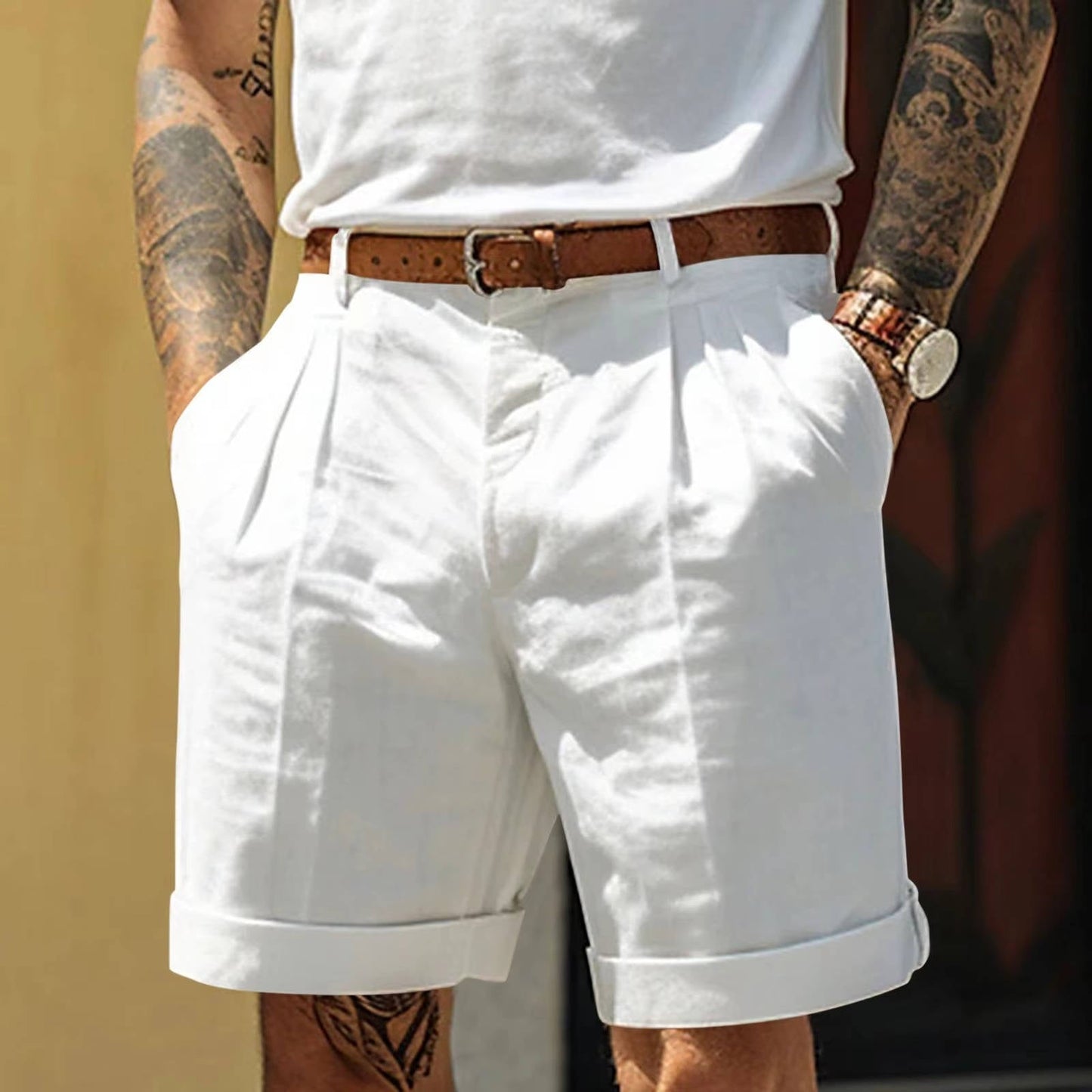 Da Uomo Bermuda Pinces Risvolto Sartoriale Eleganza Moderna