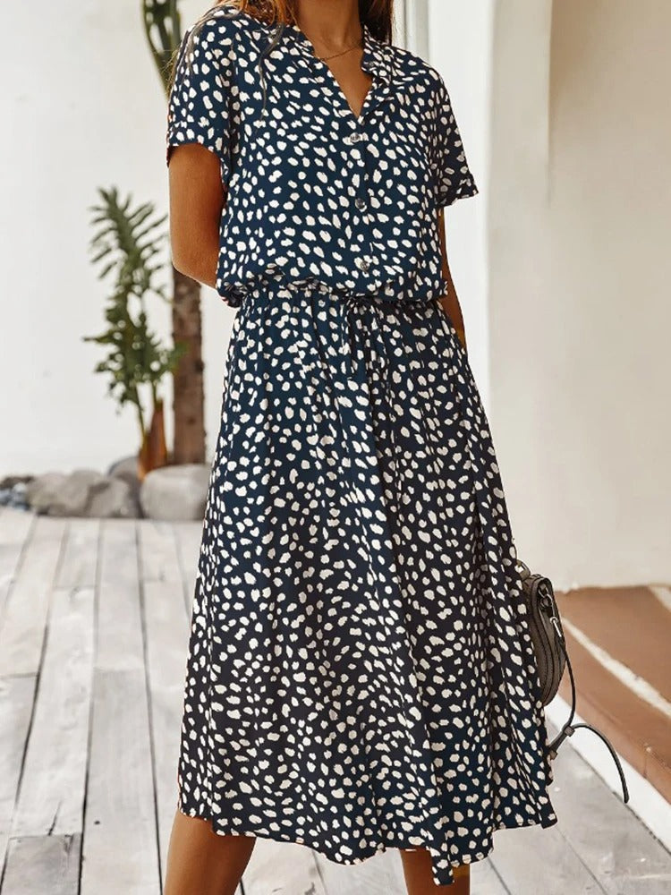 Da Donna Abito Midi Stampato Cintura Regolabile Casual Moderna