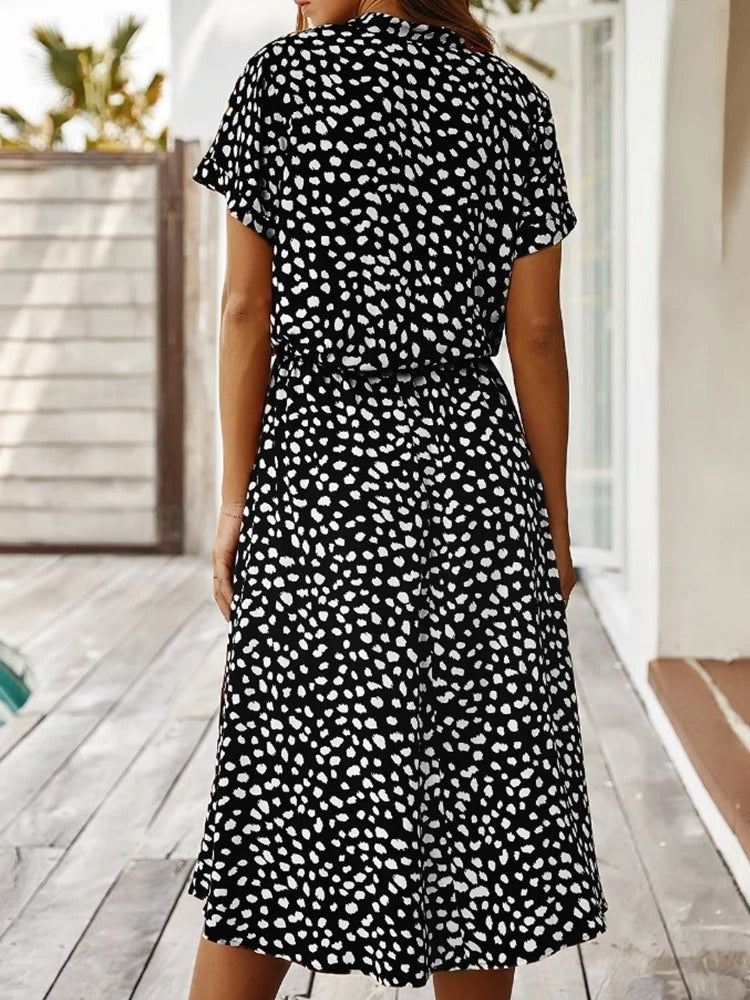 Da Donna Abito Midi Stampato Cintura Regolabile Casual Moderna