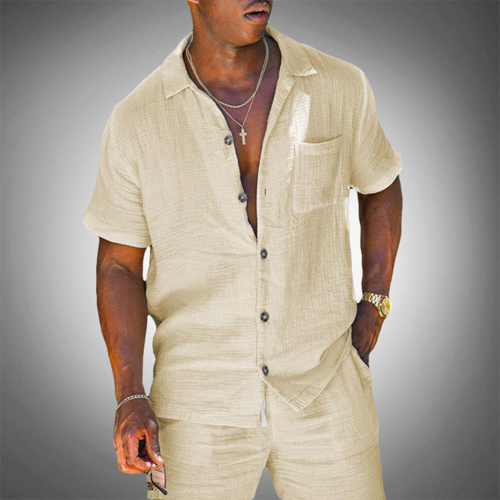 Da Uomo Completo Lino Relax Bottoni Casual Moderno