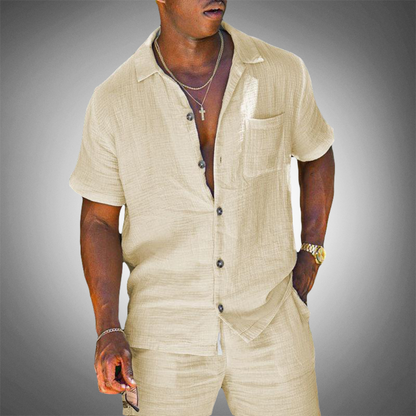 Da Uomo Completo Lino Relax Bottoni Casual Moderno