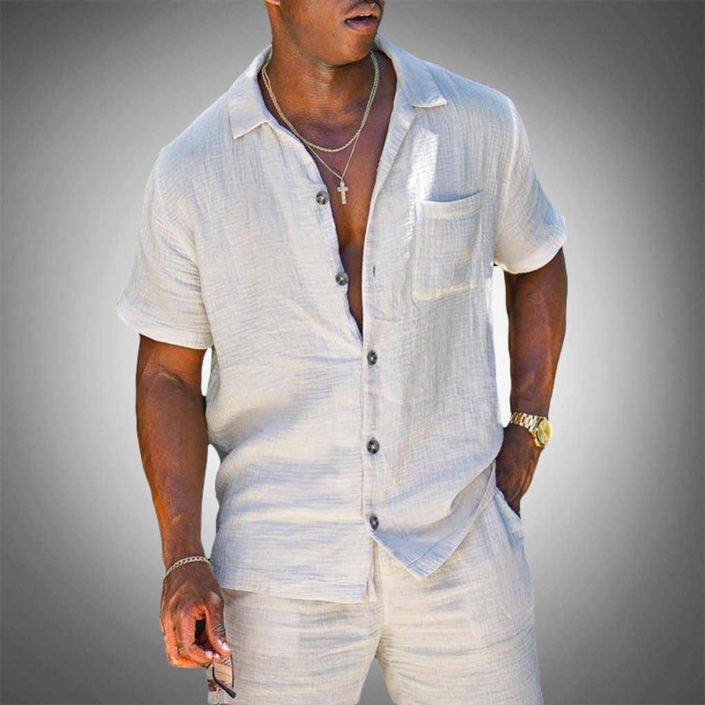 Da Uomo Completo Lino Relax Bottoni Casual Moderno