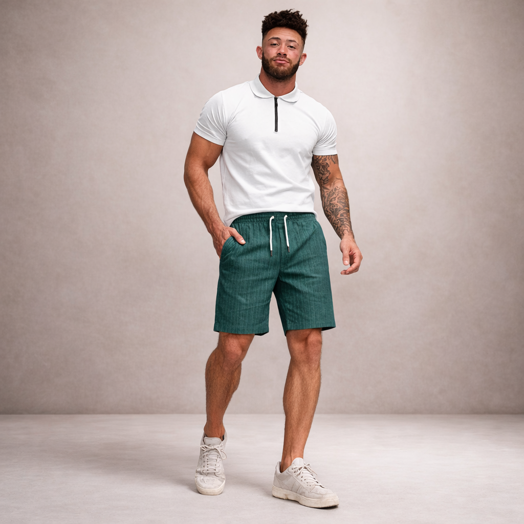 Da Uomo Bermuda Lino Coulisse Vestibilità Relax Moderna