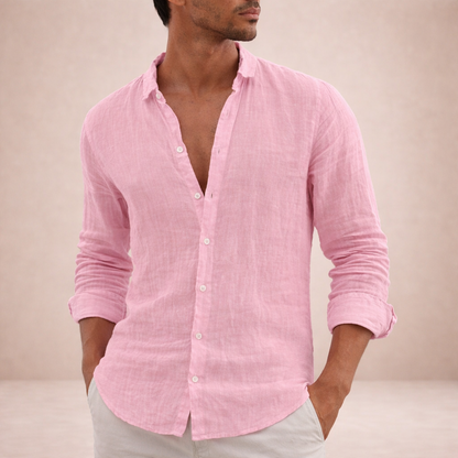 Da Uomo Camicia in Lino Regular Fit Casual Moderna
