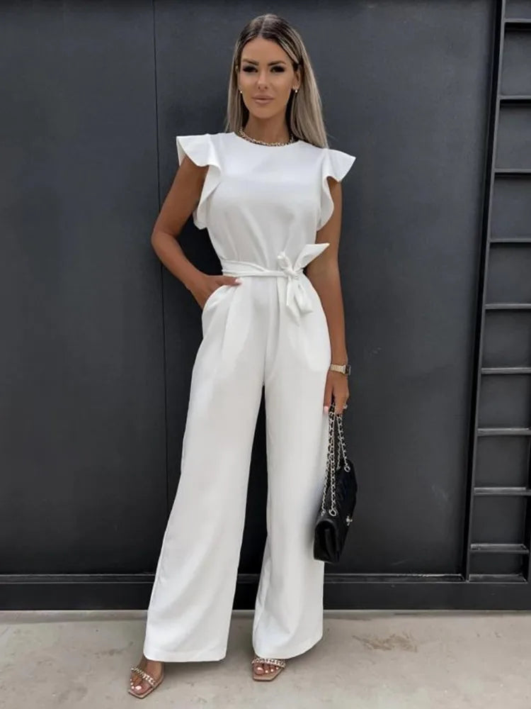 Da Donna Tuta Intera Volant Cintura Vita Wide Leg