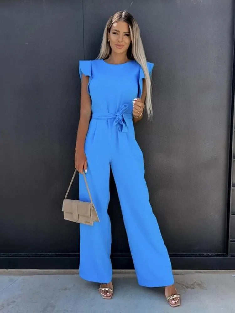 Da Donna Tuta Intera Volant Cintura Vita Wide Leg