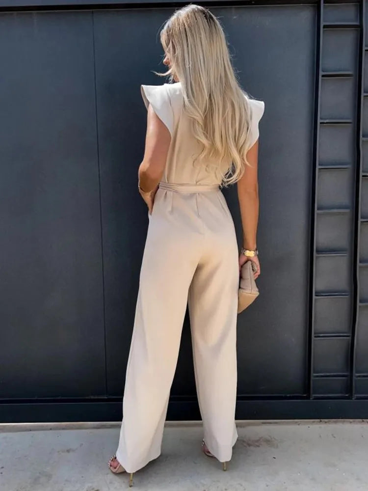 Da Donna Tuta Intera Volant Cintura Vita Wide Leg