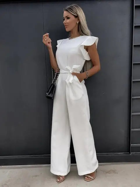 Da Donna Tuta Intera Volant Cintura Vita Wide Leg