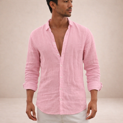 Da Uomo Camicia in Lino Regular Fit Casual Moderna