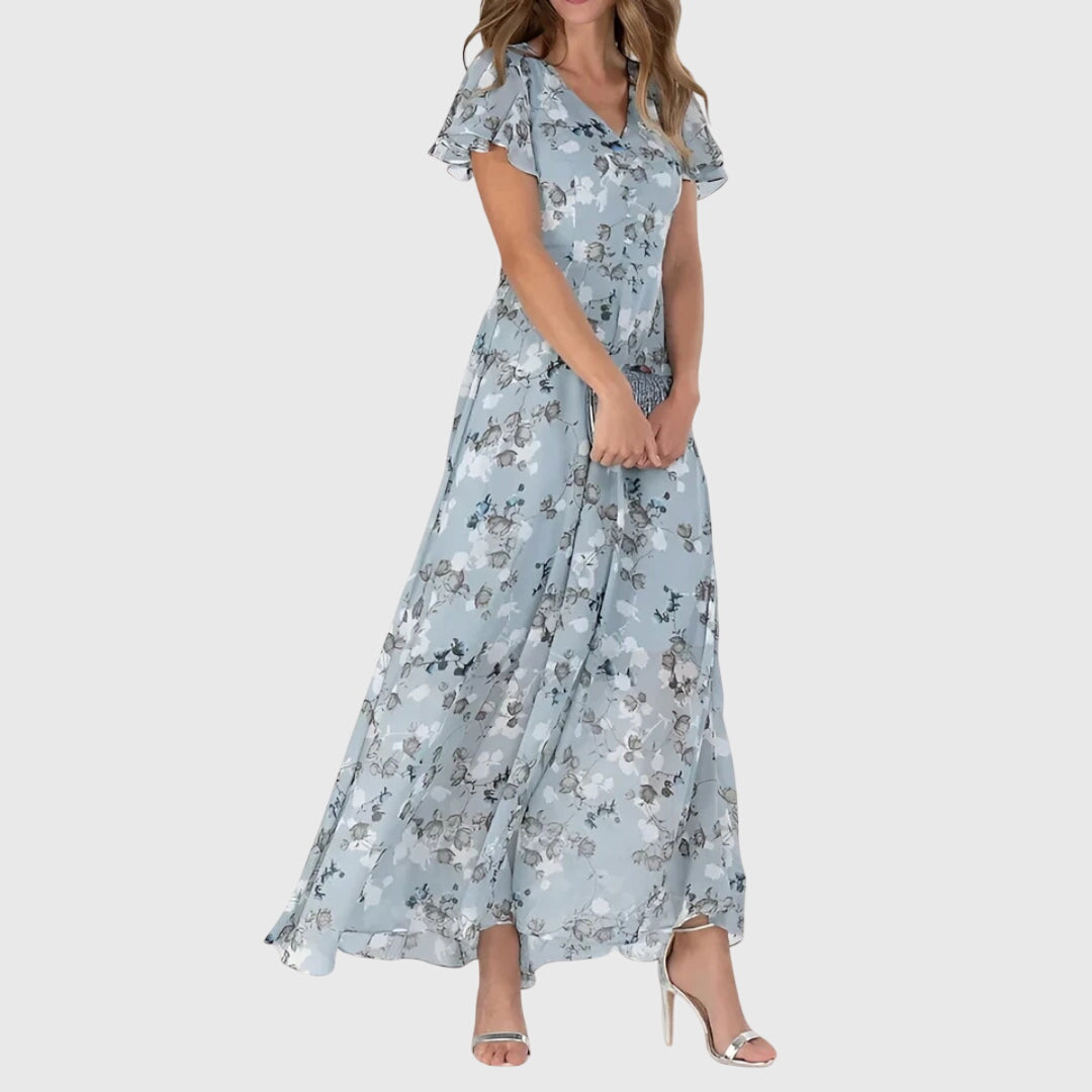 Da Donna Abito Maxi Floreale con Scollo a V Elegante