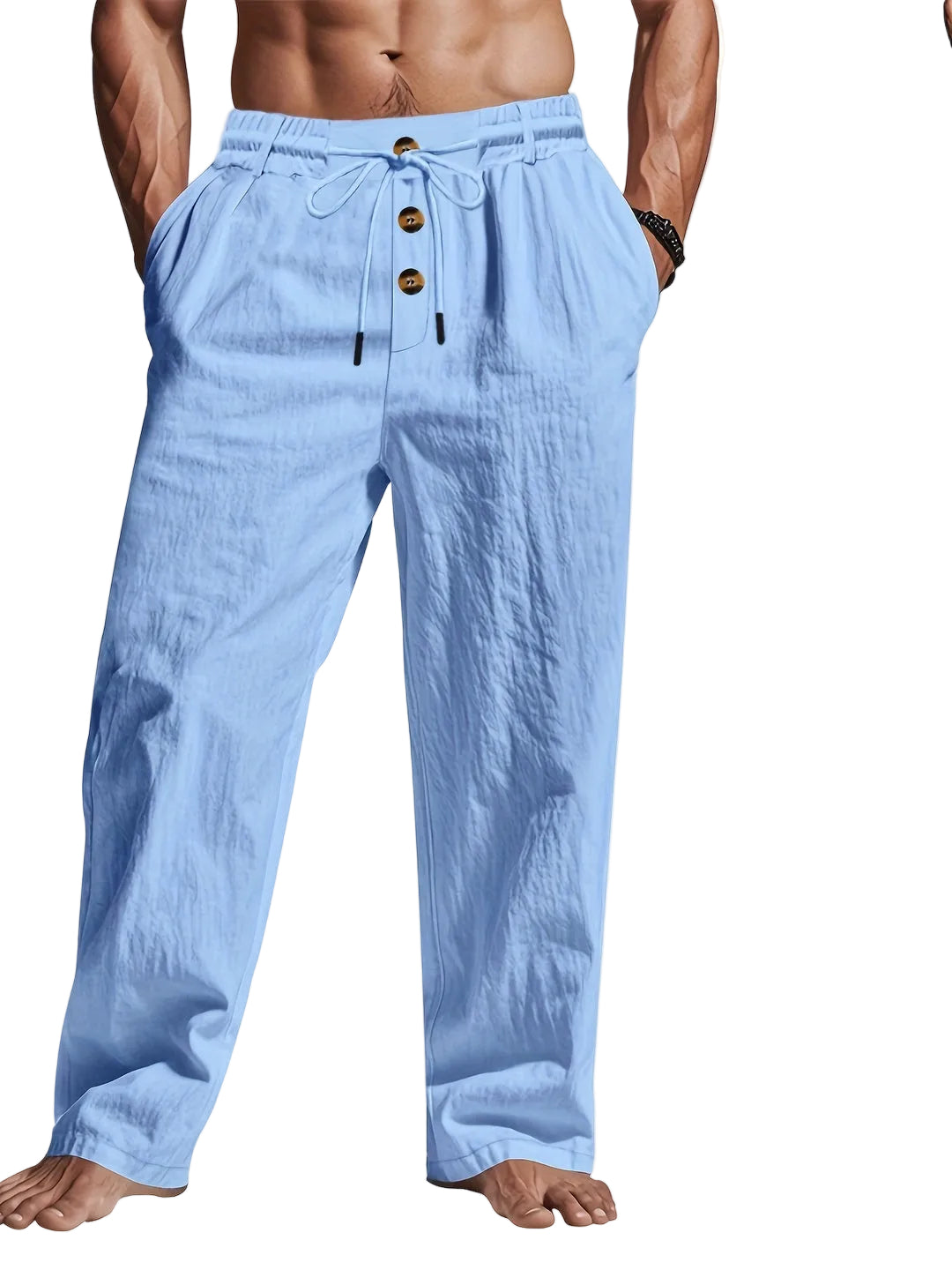 Da Uomo Pantaloni Lino Coulisse Gamba Ampia Relax Moderna