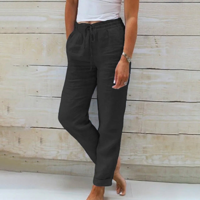 Da Donna Pantaloni in Lino con Coulisse Stile Relax Estivo Leggero