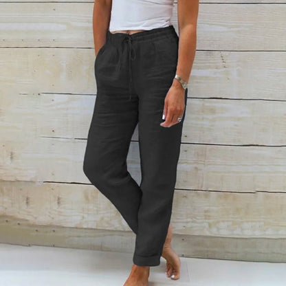 Da Donna Pantaloni in Lino con Coulisse Stile Relax Estivo Leggero