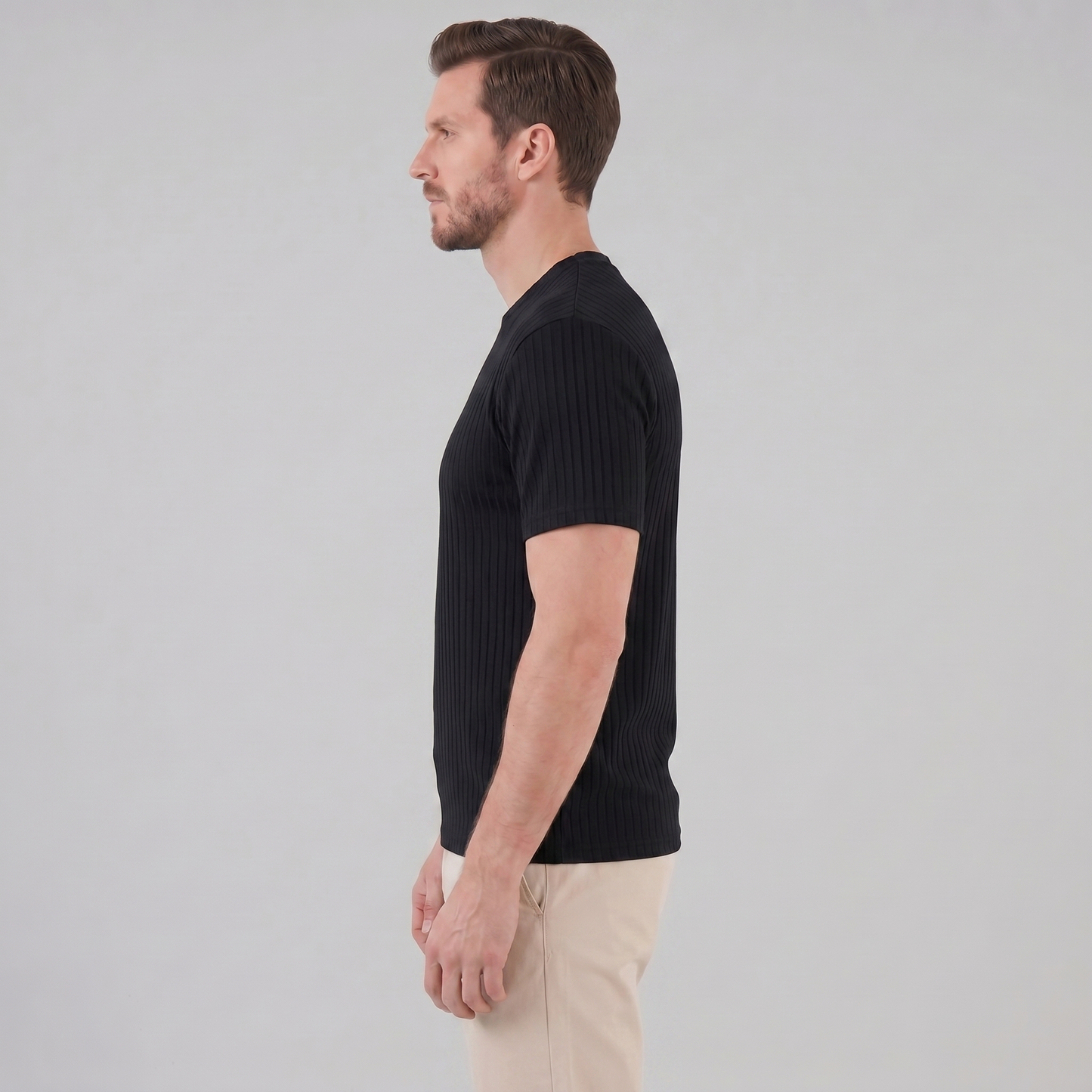 Da Uomo T-Shirt a Costine Girocollo Slim Fit