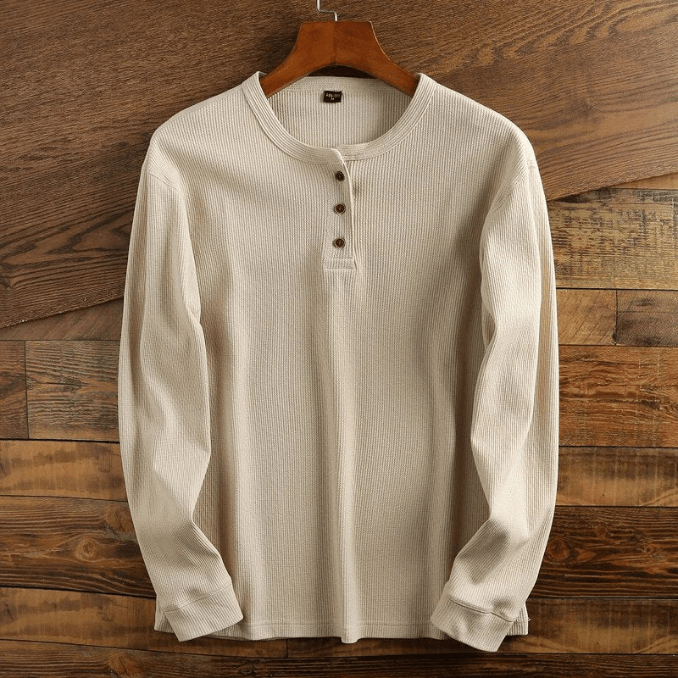 Da Uomo Maglia Henley Texture Waffle Essential