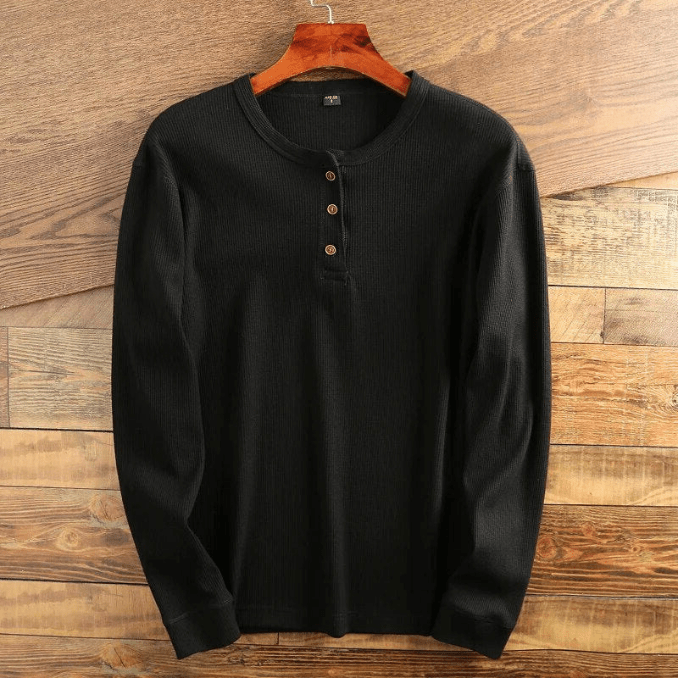 Da Uomo Maglia Henley Texture Waffle Essential
