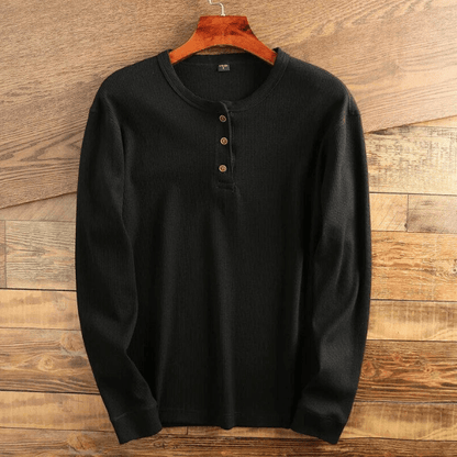 Da Uomo Maglia Henley Texture Waffle Essential