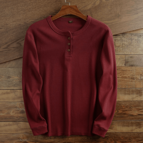 Da Uomo Maglia Henley Texture Waffle Essential