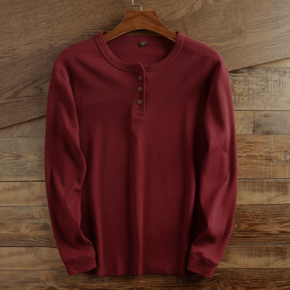 Da Uomo Maglia Henley Texture Waffle Essential
