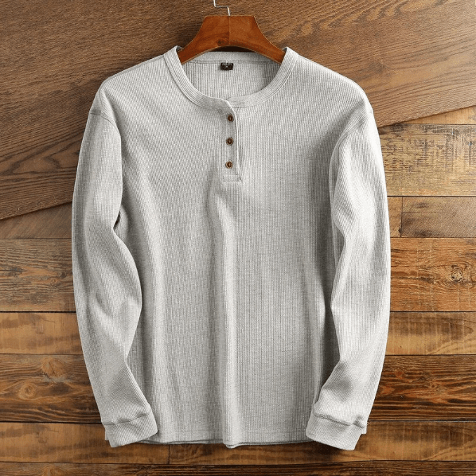 Da Uomo Maglia Henley Texture Waffle Essential