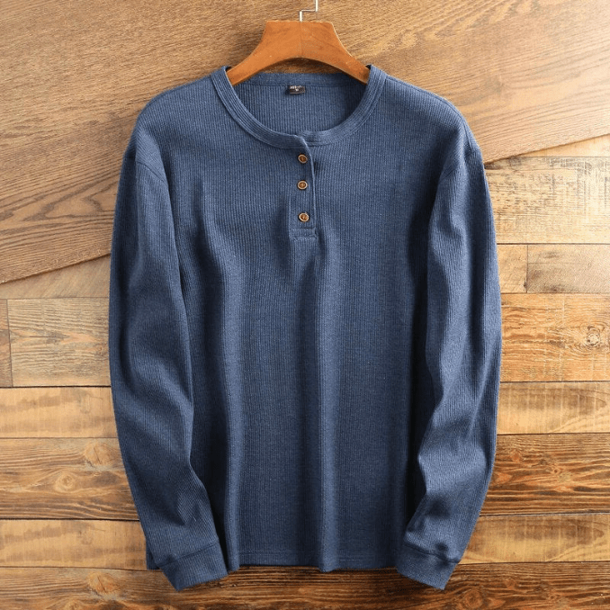 Da Uomo Maglia Henley Texture Waffle Essential