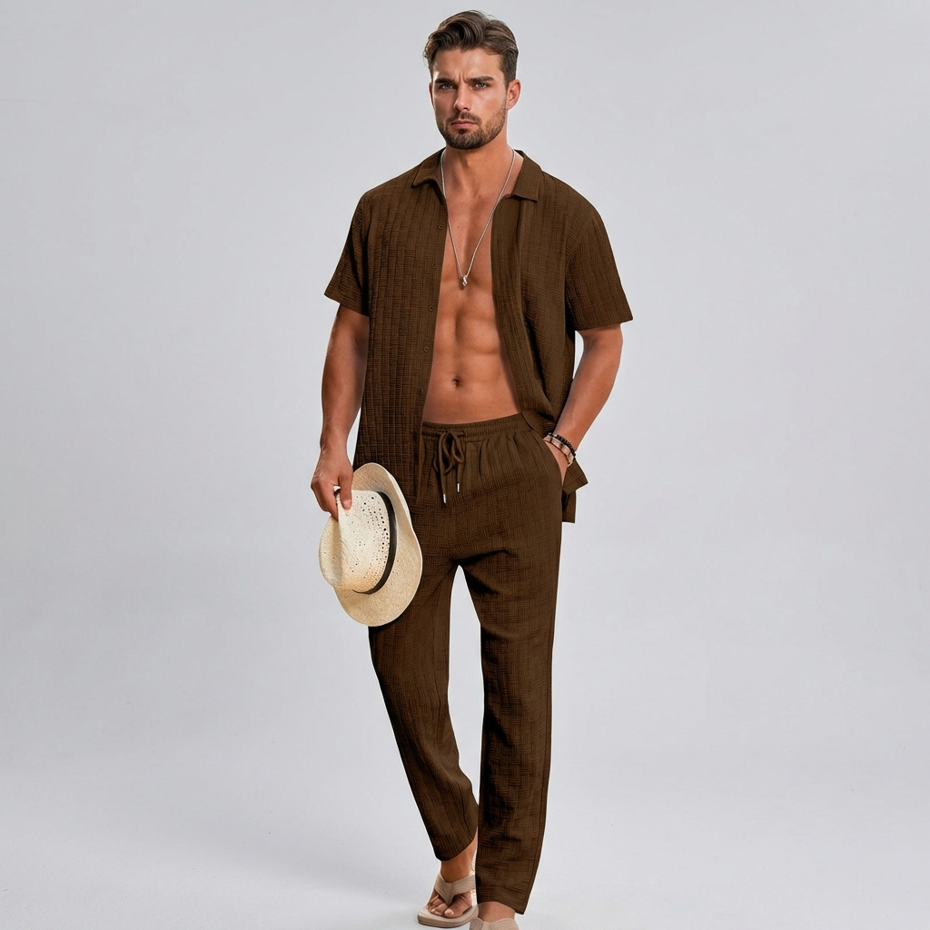 Da Uomo Completo Estivo Texture Relax Casual Moderno
