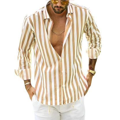 Da Uomo Camicia Leggera con Colletto Aperto e Texture Rigata