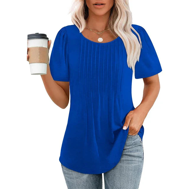 Da Donna Maglia Plissé Frontale Maniche Corte Relax Moderna