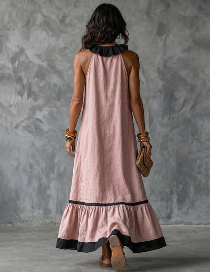 Da Donna Abito Maxi Senza Maniche con Scollatura con Bordo a Volant