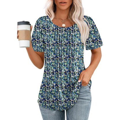Da Donna Maglia Plissé Frontale Maniche Corte Relax Moderna